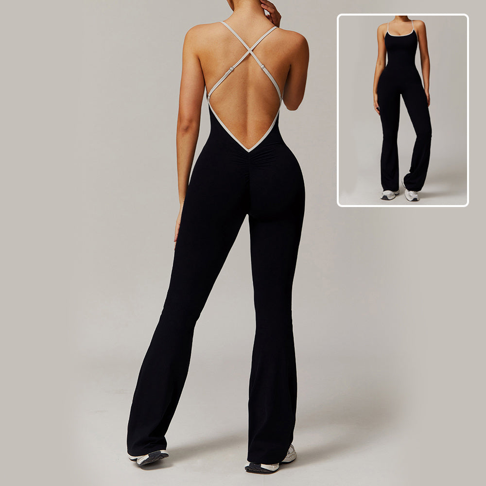 Solid Beauty-back Long Pants Jumpsuit Yoga Fitness Running Dance Slim Bodysuit Women Sports Clothing