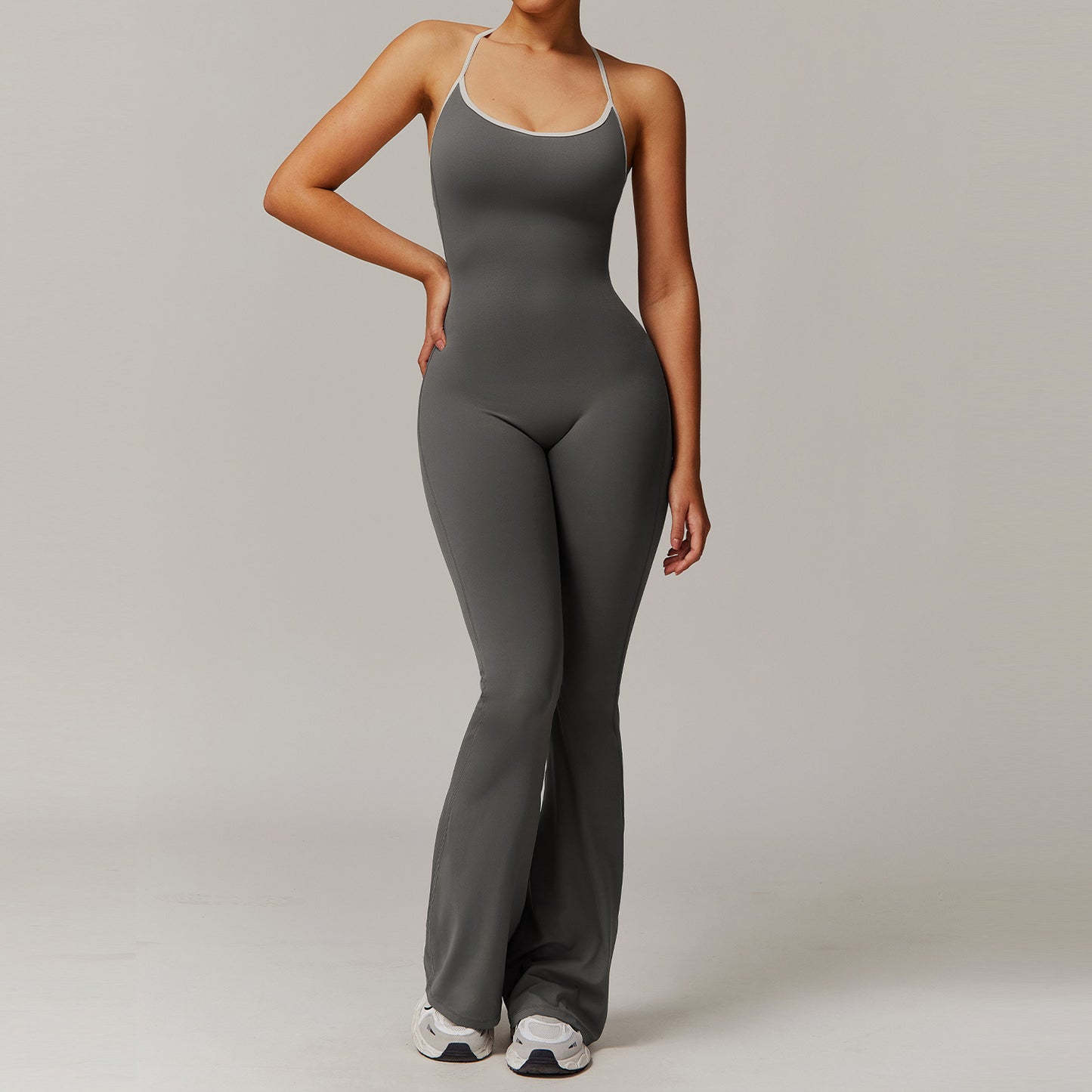 Solid Beauty-back Long Pants Jumpsuit Yoga Fitness Running Dance Slim Bodysuit Women Sports Clothing